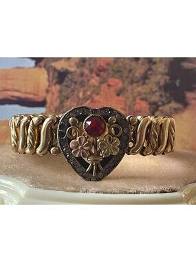 The D.F.B. Co Carmen Heart Expansion Gold Fill Bracelet Red Gem Accent Made In U